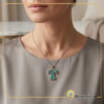 گردنبند فیروزه‌کوبی طرح T با فیروزه نیشابور