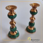 تصویر اصلی: شمعدان فیروزه‌کوبی مسی جفت با فیروزه نیشابور