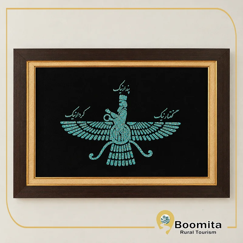 Turquoise Faravahar Mosaic Artwork copy تابلو فیروزهکوبی طرح فروهر با فیروزه نیشابور